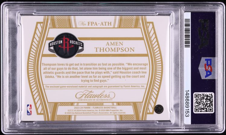 2023 Panini Flawless Ruby Amen Thompson ROOKIE PATCH AUTO /15 #FPA-ATH PSA 10 GEM MINT