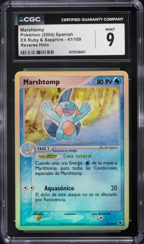 2004 Pokemon Spanish EX Ruby & Sapphire Reverse Holo Marshtomp #41 CGC 9 MINT