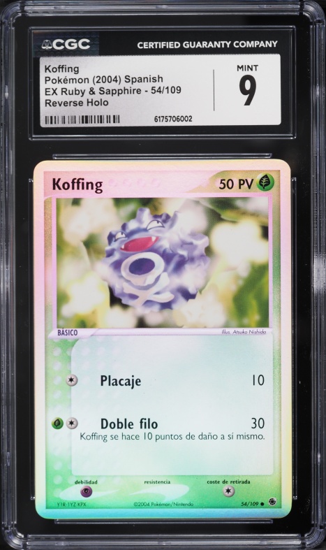 2004 Pokemon Spanish EX Ruby & Sapphire Reverse Holo Koffing #54 CGC 9 MINT