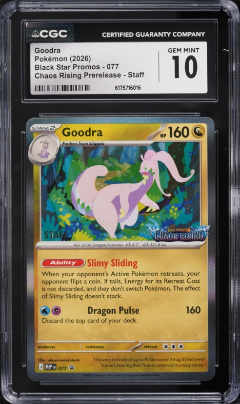 2026 Pokemon Mega Evolution Promo Chaos Rising Prerelease Staff Goodra #77 CGC 10 GEM MINT