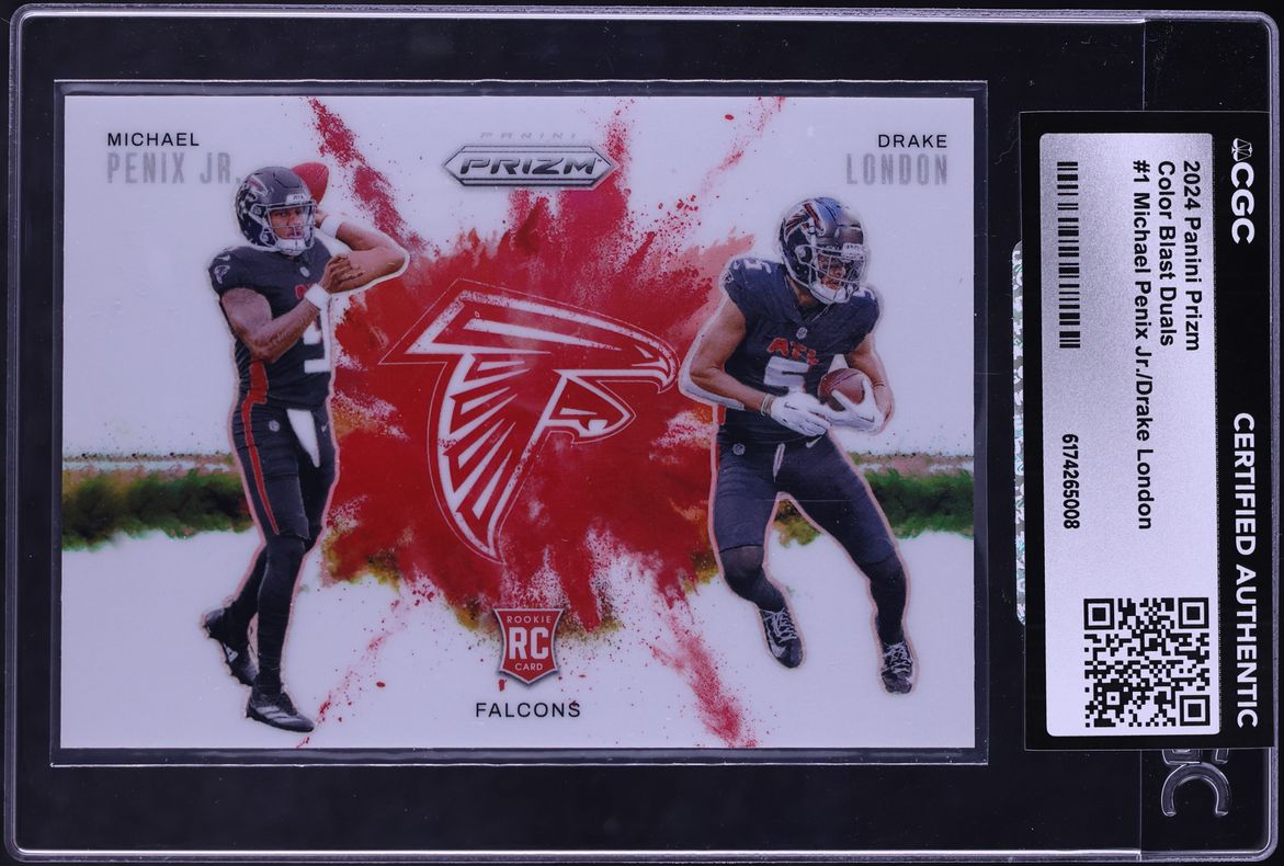 2024 Panini Prizm Color Blast Duals Michael Penix Jr. Drake London RC #1 CGC AUTH