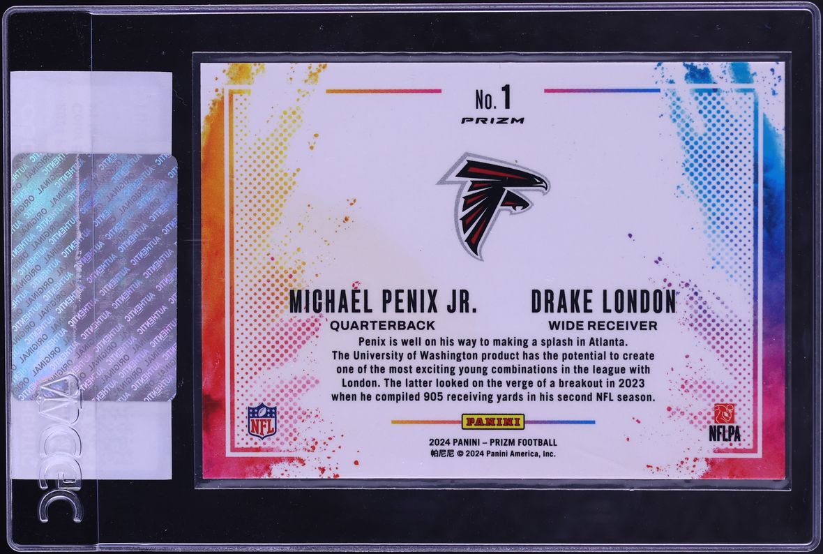 2024 Panini Prizm Color Blast Duals Michael Penix Jr. Drake London RC #1 CGC AUTH