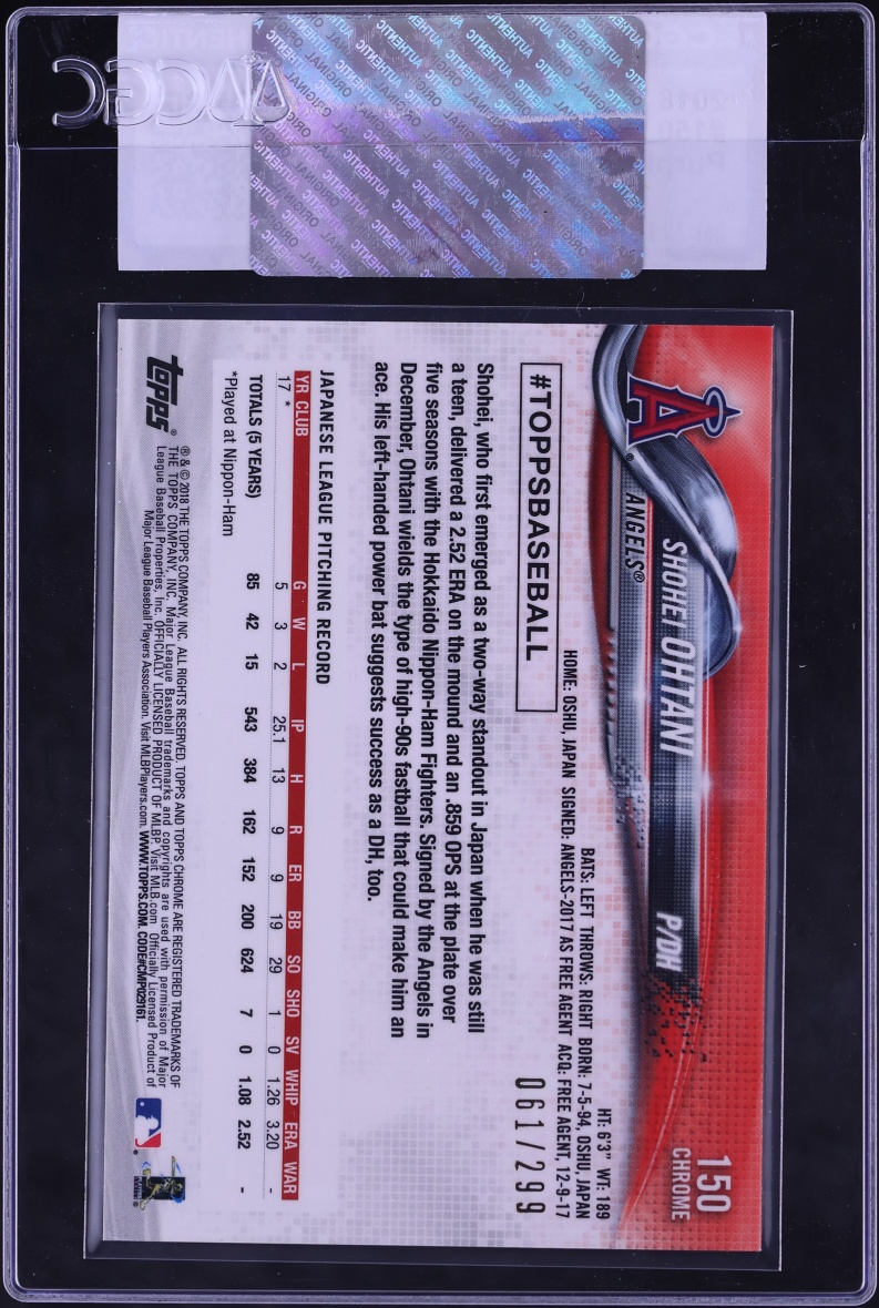 2018 Topps Chrome Purple Refractor Shohei Ohtani ROOKIE /299 #150 CGC AUTH