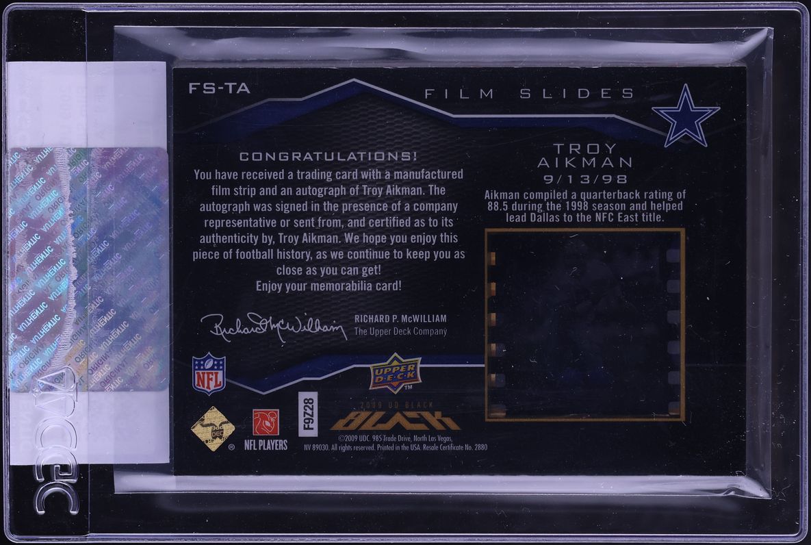 2009 Upper Deck Black Film Slides Troy Aikman AUTO /8 #FS-TA CGC AUTH