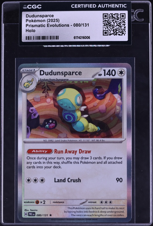 2025 Pokemon Scarlet & Violet Prismatic Evolutions Holo Dudunsparce #80 CGC AUTH