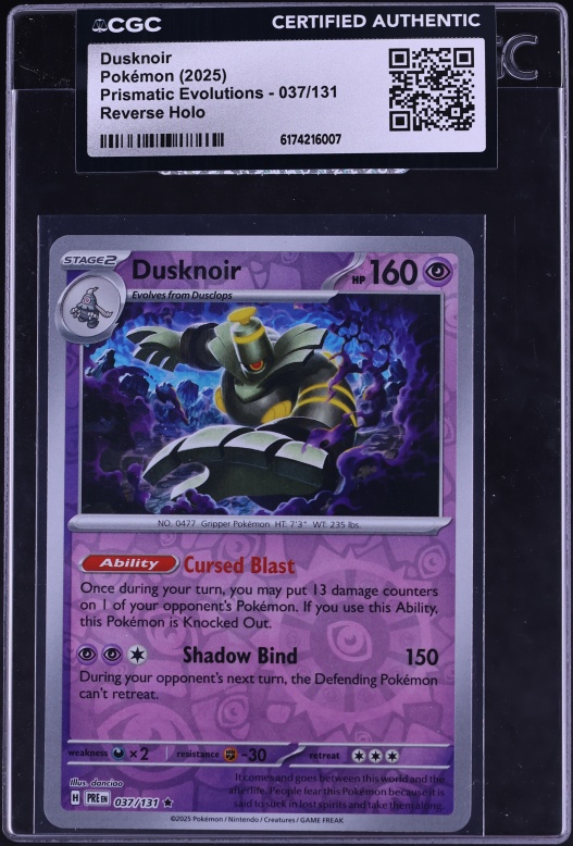 2025 Pokemon Scarlet & Violet Prismatic Evolutions Reverse Holo Dusknoir #37 CGC AUTH