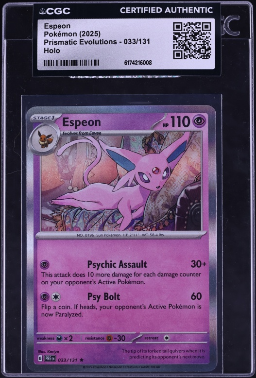 2025 Pokemon Scarlet & Violet Prismatic Evolutions Holo Espeon #33 CGC AUTH