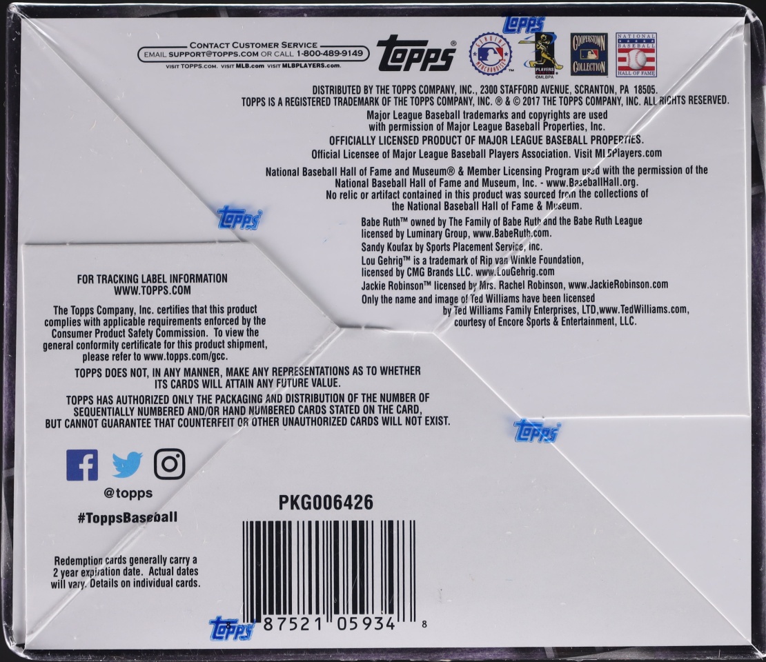 2017 Topps Update Baseball HTA Sealed Jumbo Hobby Box, 10ct Packs