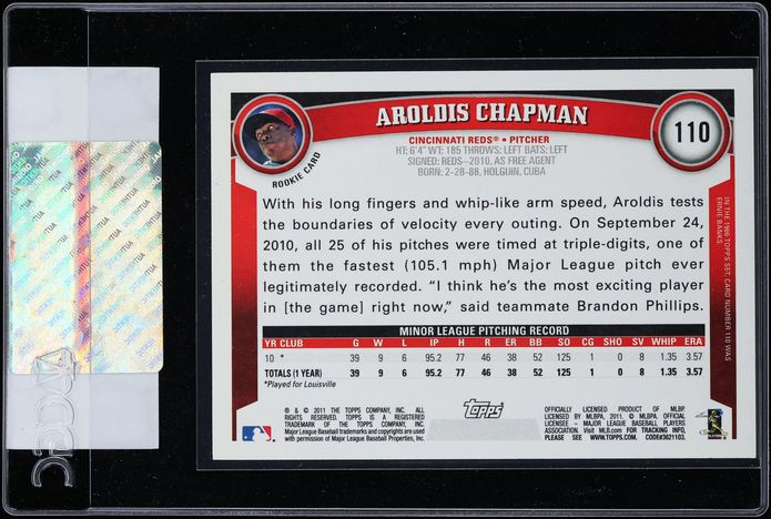 2011 Topps Aroldis Chapman ROOKIE #110 CGC AUTH