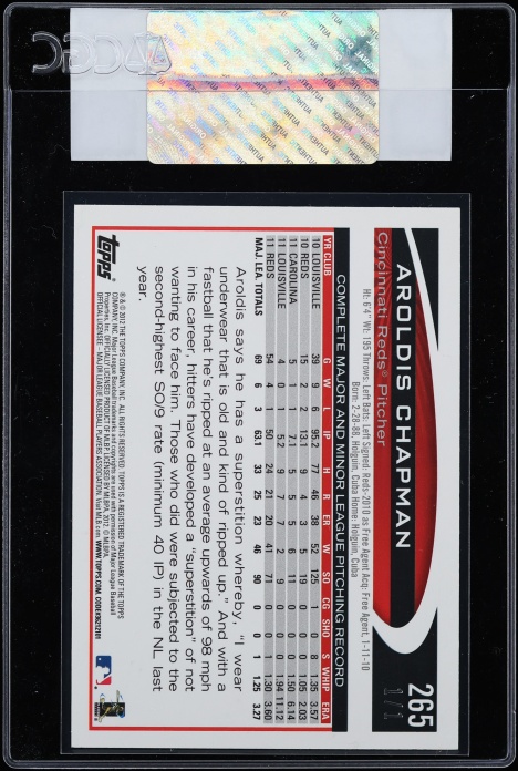 2012 Topps Platinum Aroldis Chapman 1/1 #265 CGC AUTH