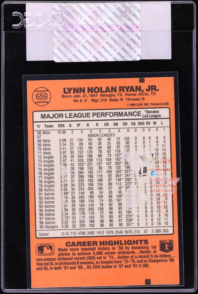 1990 Donruss 5000 K's Nolan Ryan #659 CGC AUTH