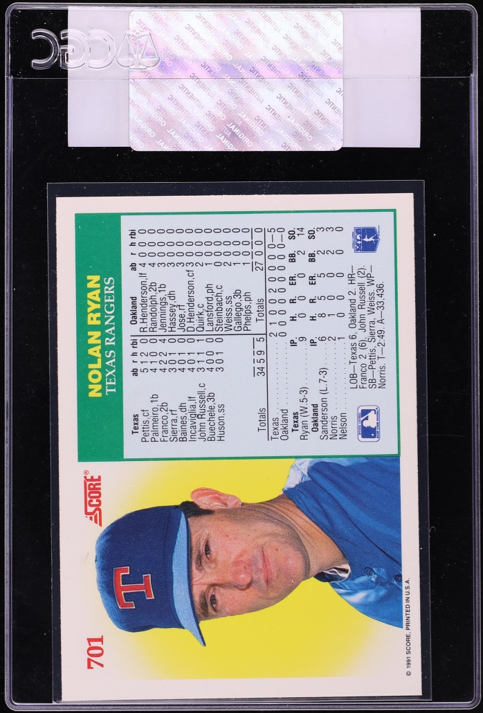 1991 Score Nolan Ryan #701 CGC AUTH