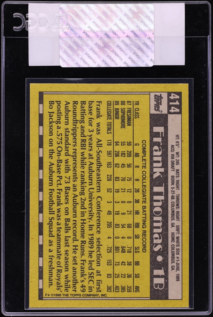 1990 Topps Frank Thomas ROOKIE #414 CGC AUTH