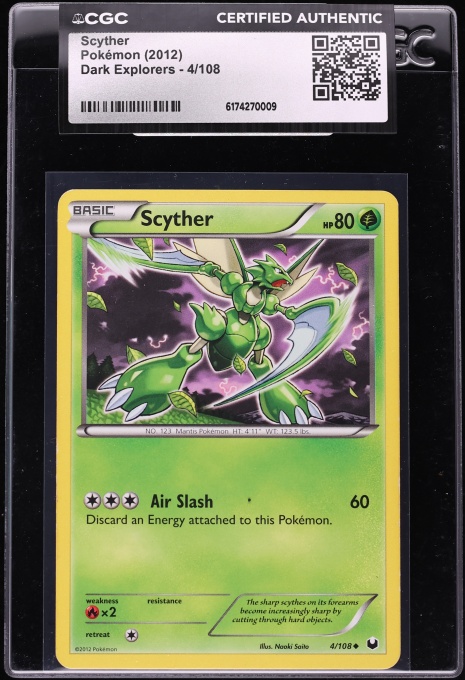 2012 Pokemon Black & White Dark Explorers Scyther #4 CGC AUTH