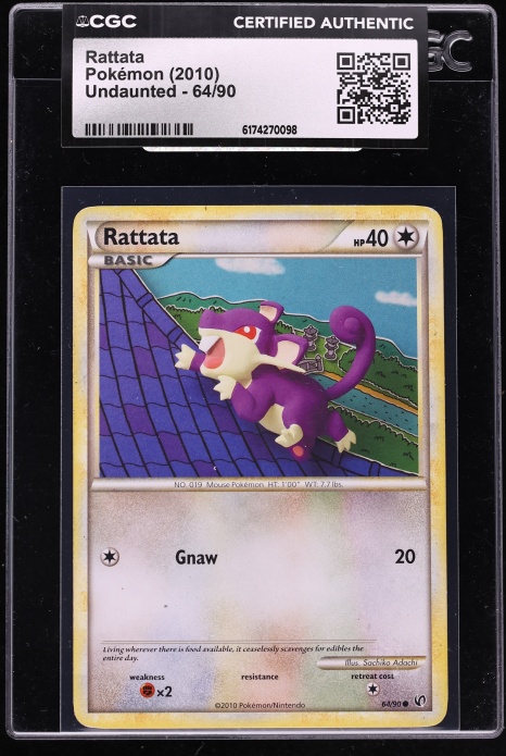 2010 Pokemon HeartGold & SoulSilver Undaunted Rattata #64 CGC AUTH