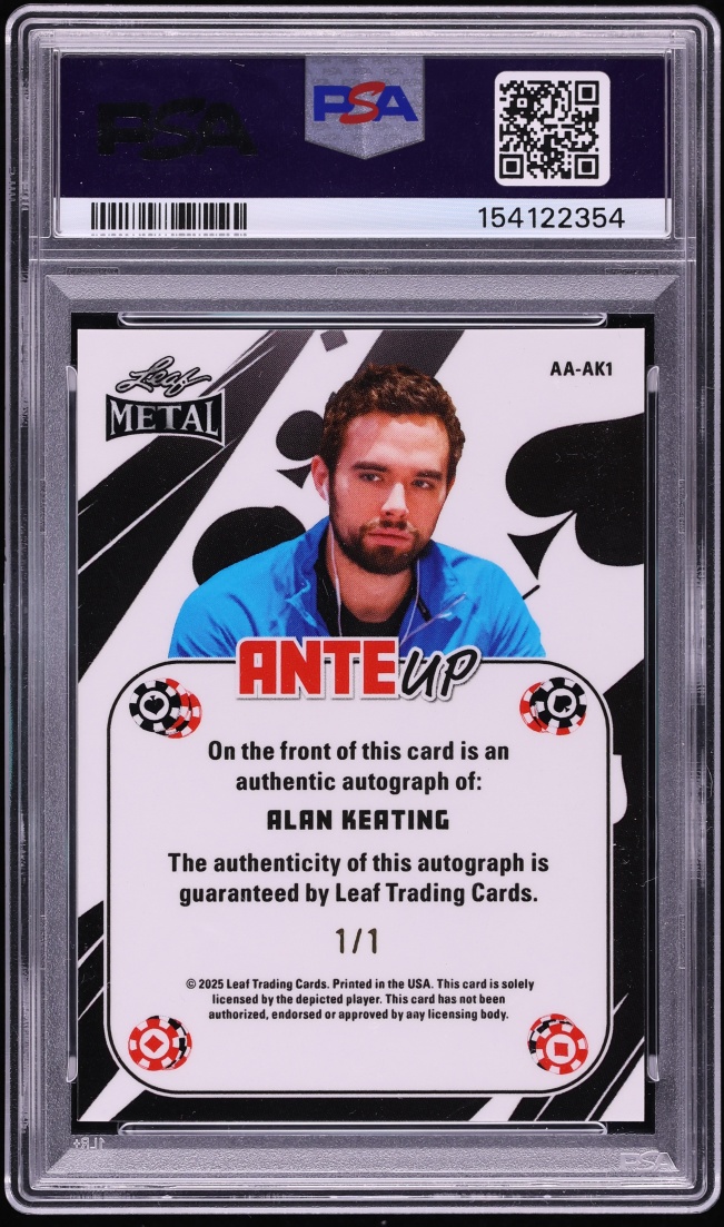 2025 Leaf Metal Poker Ante Up Hearts Crystal Alan Keating AUTO DNA 10 1/1 #AAAK1 PSA 10 GEM