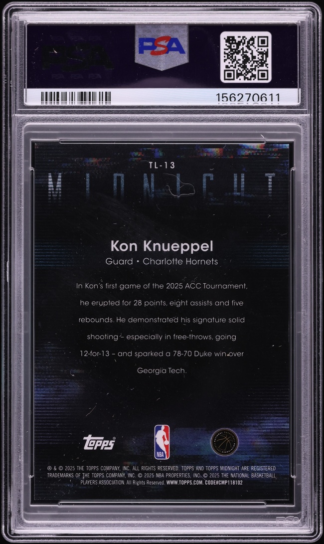 2025 Topps Midnight Twilight Kon Knueppel ROOKIE #TL-13 PSA 10 GEM MINT