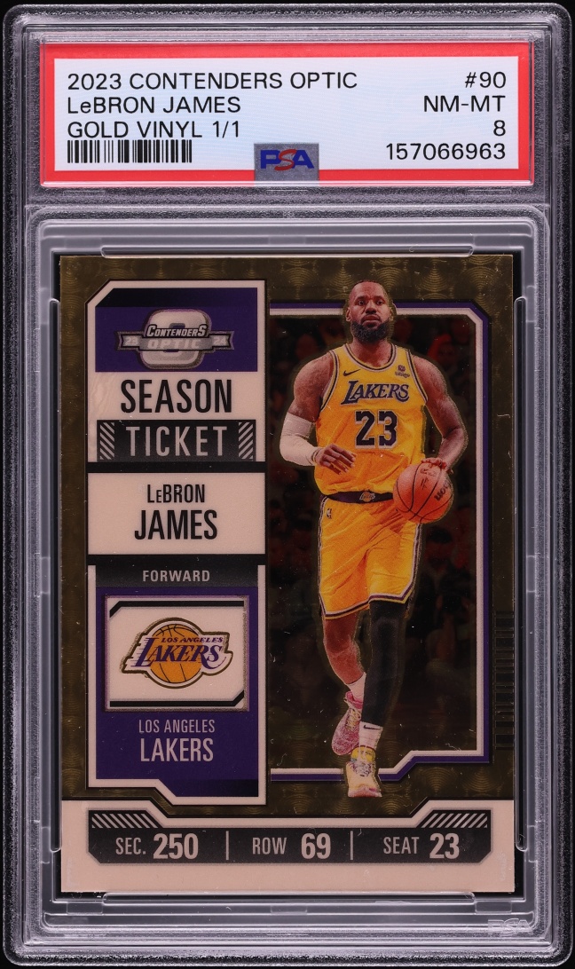 2023 Panini Contenders Optic Gold Vinyl LeBron James 1/1 #90 PSA 8 NM-MT