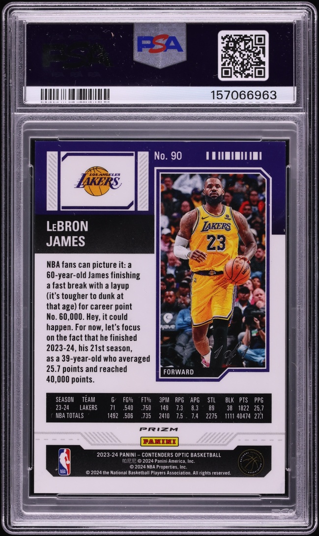 2023 Panini Contenders Optic Gold Vinyl LeBron James 1/1 #90 PSA 8 NM-MT