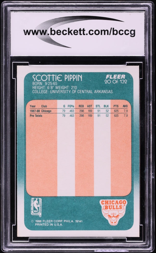 1988 Fleer Basketball Scottie Pippen ROOKIE #20 BCCG 10 GEM MINT