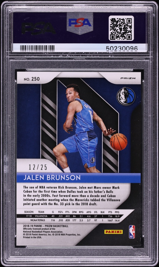 2018 Panini Prizm Green Pulsar Jalen Brunson ROOKIE /25 #250 PSA 9 MINT