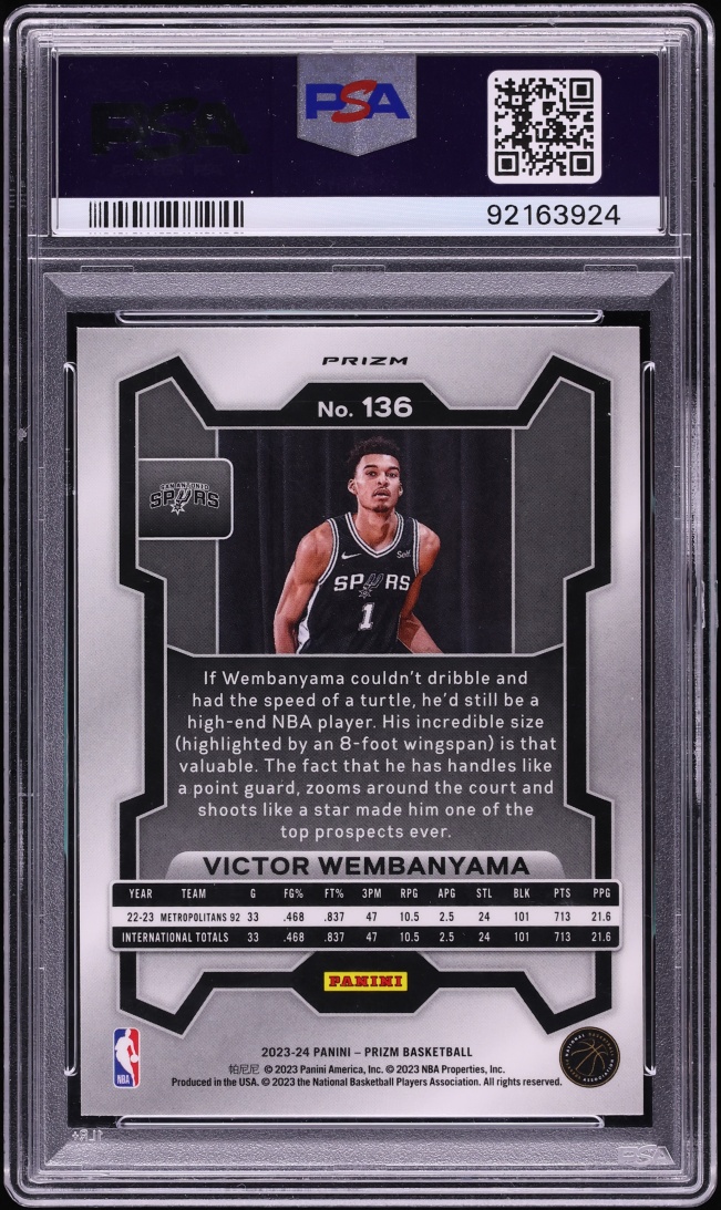 2023 Panini Prizm Hyper Victor Wembanyama ROOKIE #136 PSA 10 GEM MINT