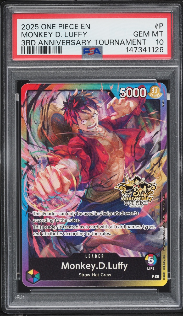 2025 One Piece Promo 3rd Anniversary Tournament Leader Monkey D. Luffy #P PSA 10 GEM MINT