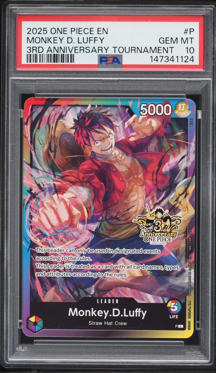 2025 One Piece Promo 3rd Anniversary Tournament Leader Monkey D. Luffy #P PSA 10 GEM MINT