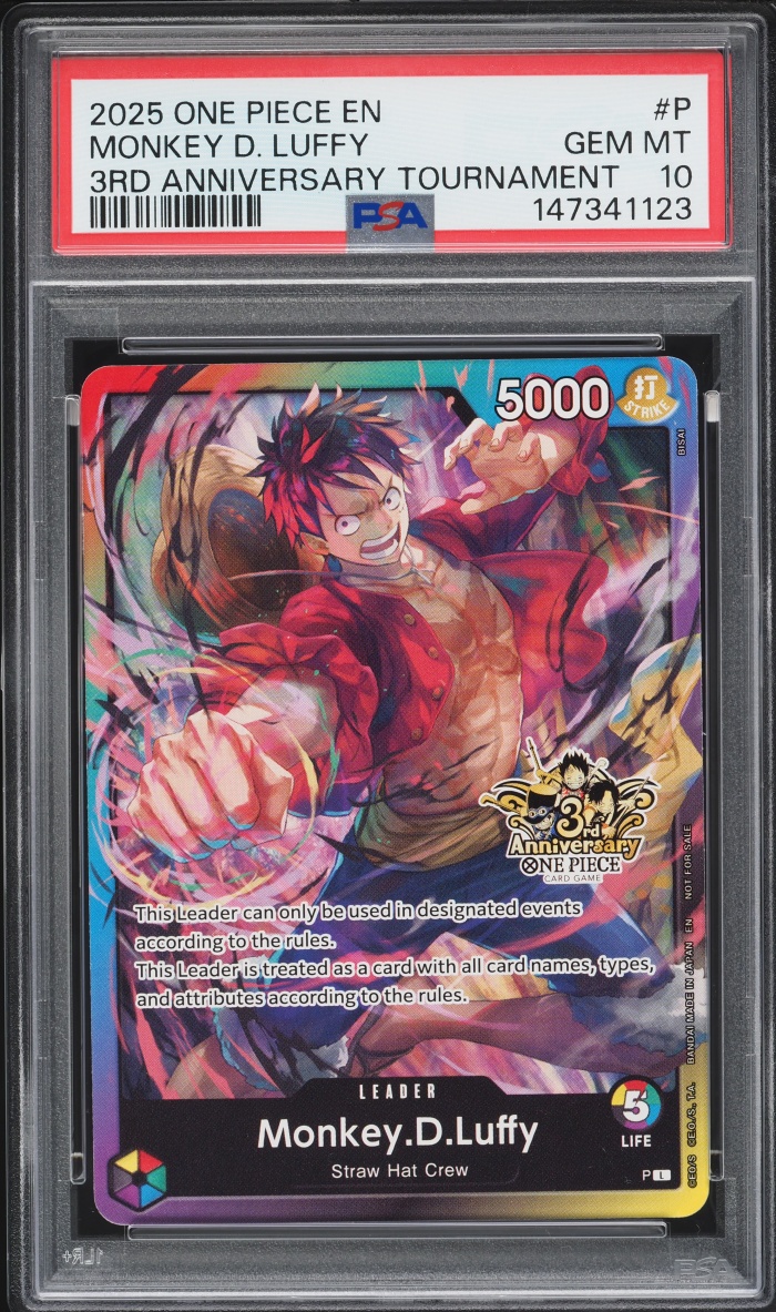 2025 One Piece Promo 3rd Anniversary Tournament Leader Monkey D. Luffy #P PSA 10 GEM MINT