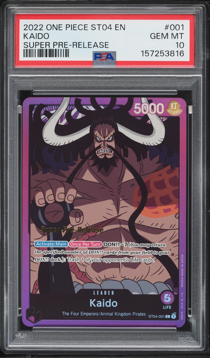 2022 One Piece Animal Kingdom Pirates Super Pre-Release Leader Kaido #ST04-001 PSA 10 GEM MINT