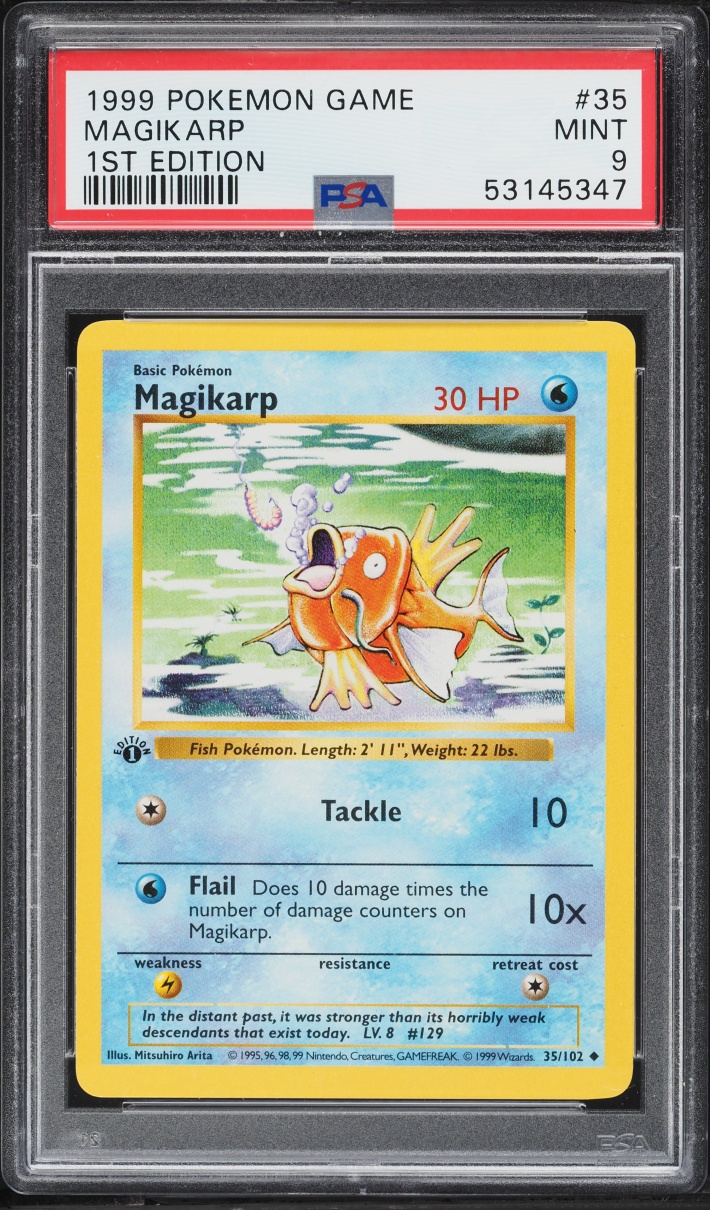 1999 Pokemon Base Set Shadowless 1st Edition Magikarp #35 PSA 9 MINT