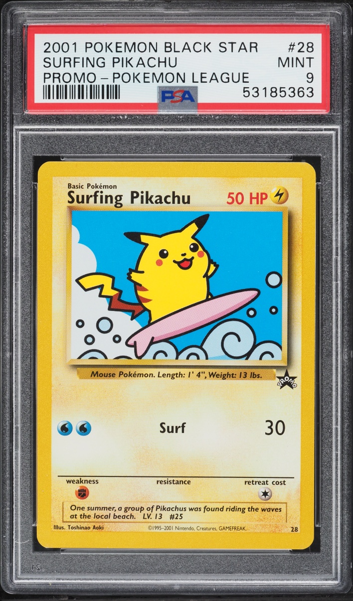 2001 Pokemon Black Star Promo League Surfing Pikachu #28 PSA 9 MINT