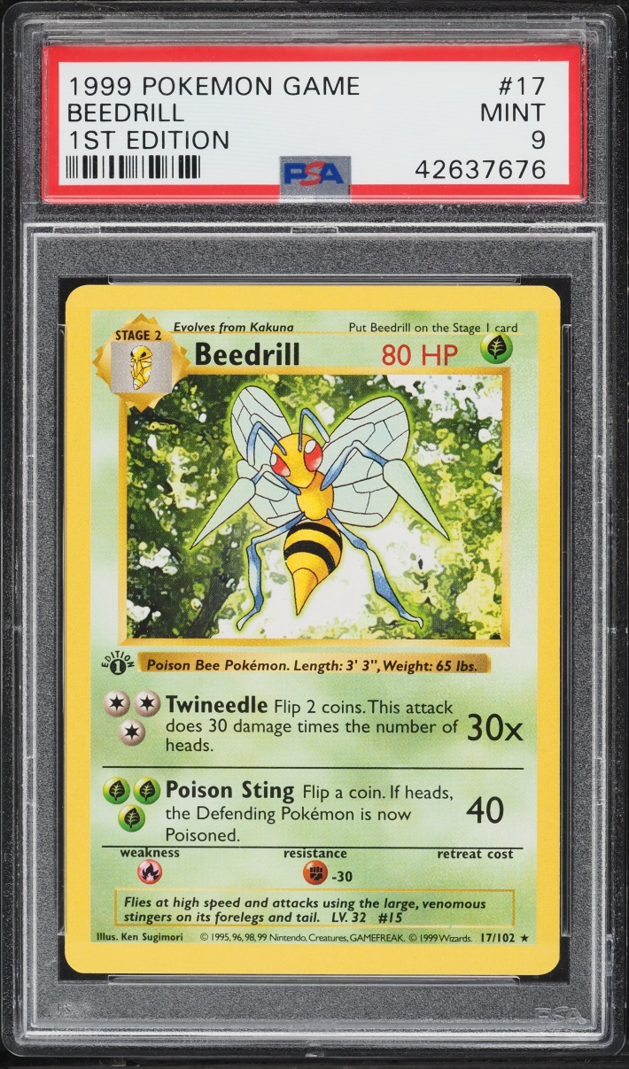1999 Pokemon Base Set Shadowless 1st Edition Beedrill #17 PSA 9 MINT