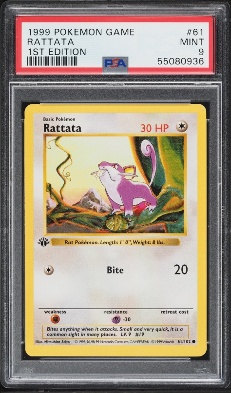 1999 Pokemon Base Set Shadowless 1st Edition Rattata #61 PSA 9 MINT