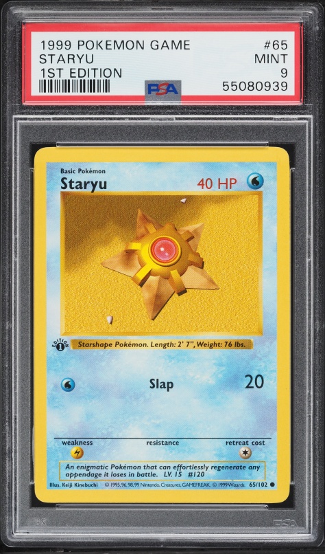 1999 Pokemon Base Set Shadowless 1st Edition Staryu #65 PSA 9 MINT