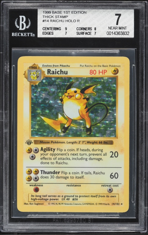 1999 Pokemon Fossil 1st Edition Holo Raichu #14 PSA 9 MINT on