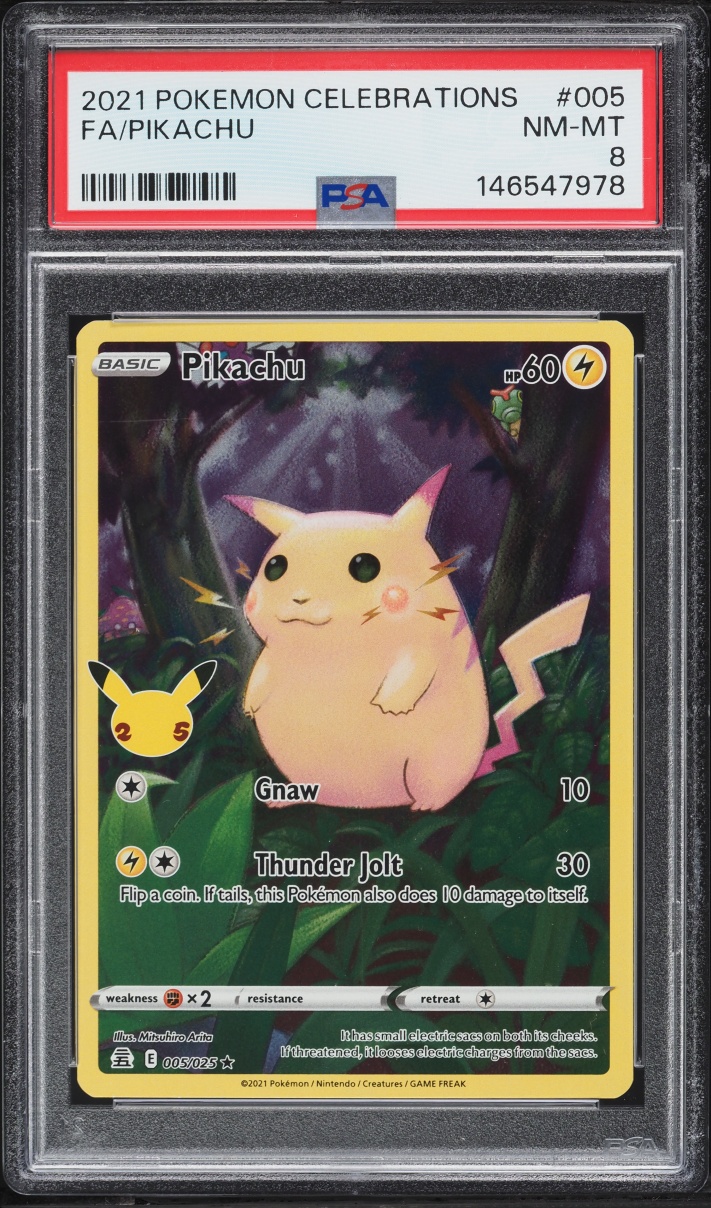 2021 Pokemon Sword & Shield Celebrations Full Art Pikachu #5 PSA 8 NM-MT