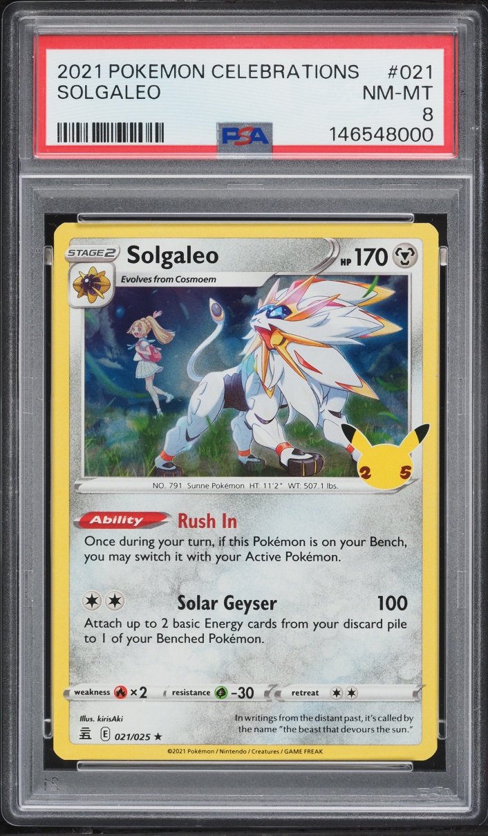 2021 Pokemon Sword & Shield Celebrations Holo Solgaleo #021 PSA 8 NM-MT