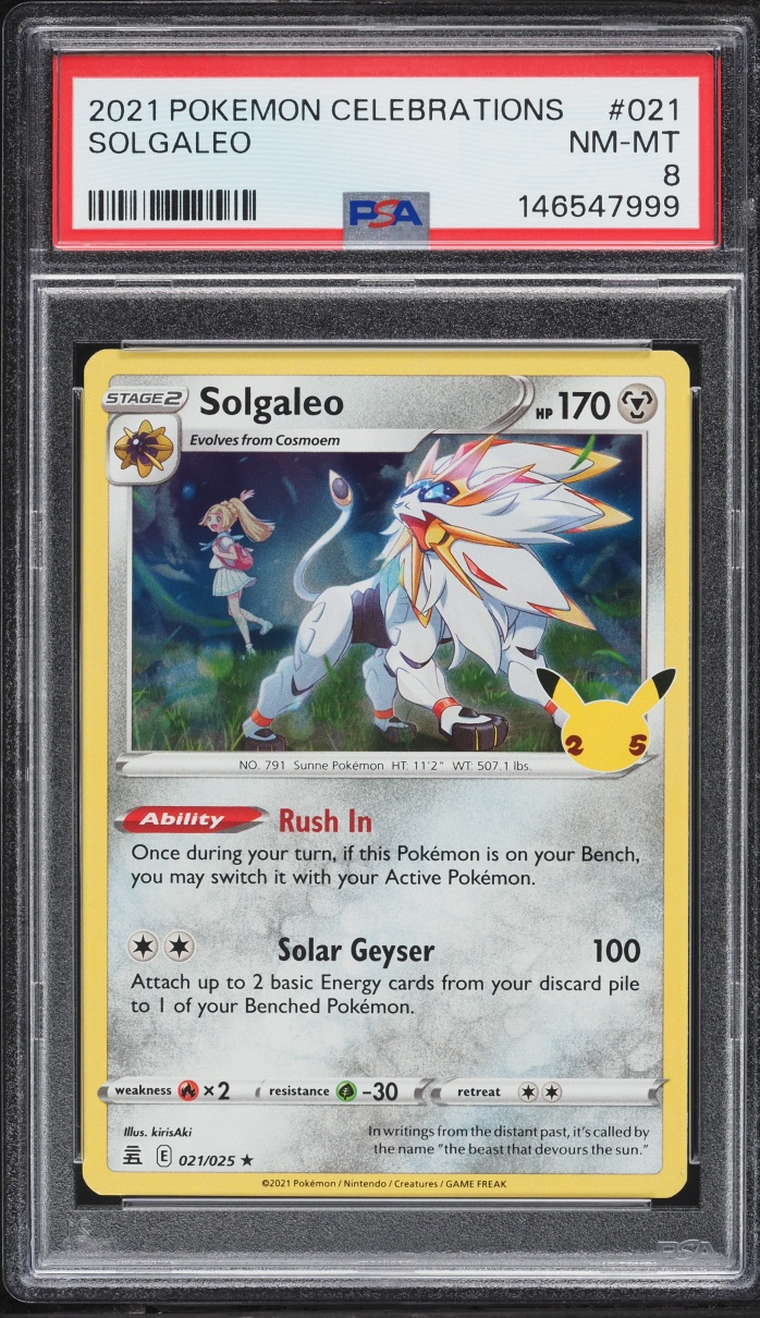 2021 Pokemon Sword & Shield Celebrations Holo Solgaleo #021 PSA 8 NM-MT
