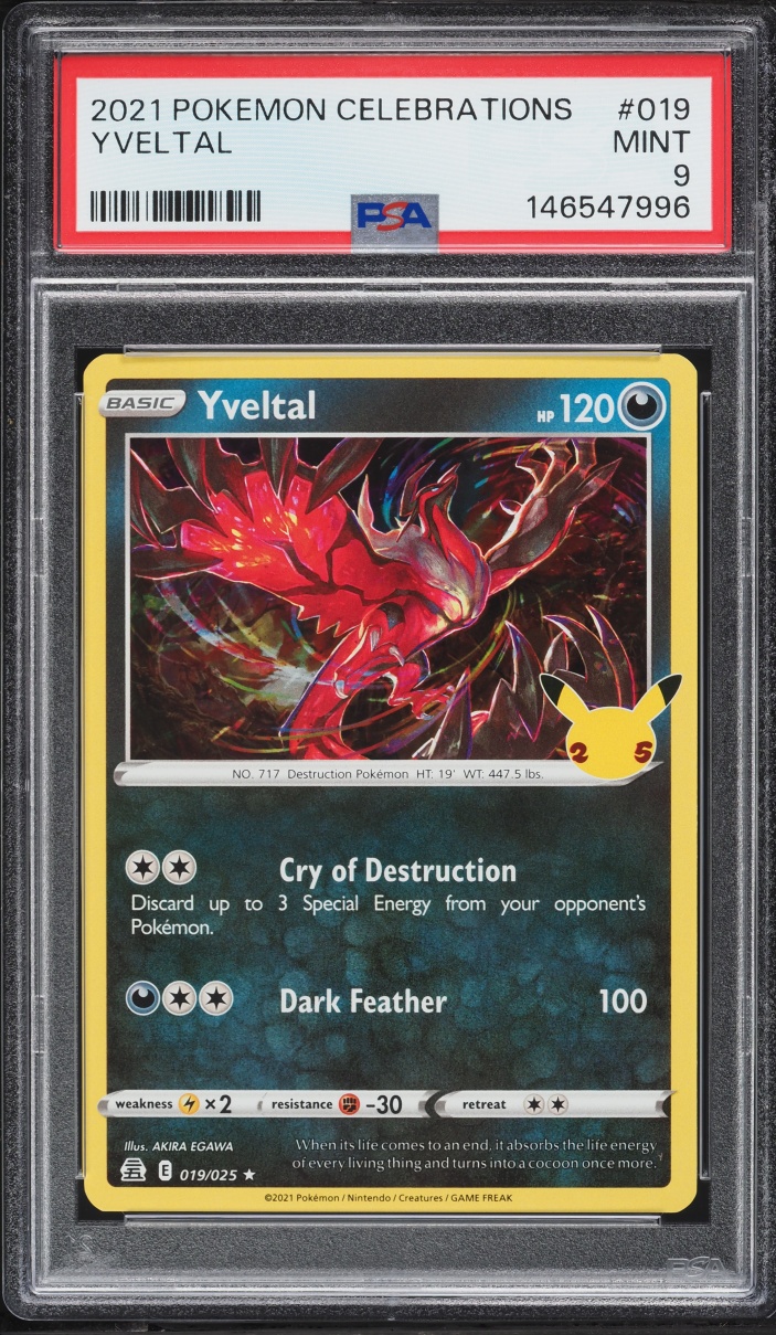 2021 Pokemon Sword & Shield Celebrations Holo Yveltal #19 PSA 9 MINT