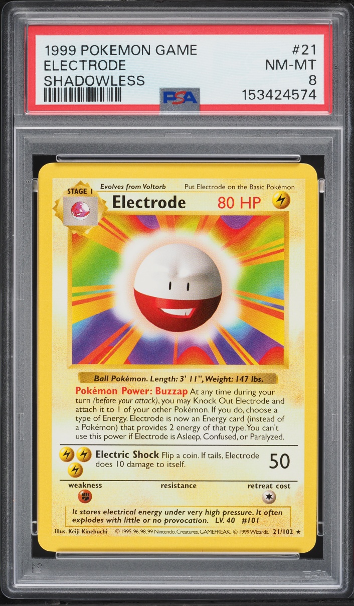 1999 Pokemon Base Set Shadowless Electrode #21 PSA 8 NM-MT