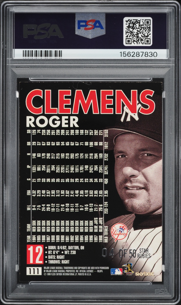 1999 Skybox Premium Star Rubies Roger Clemens /50 #111 PSA 7 NRMT