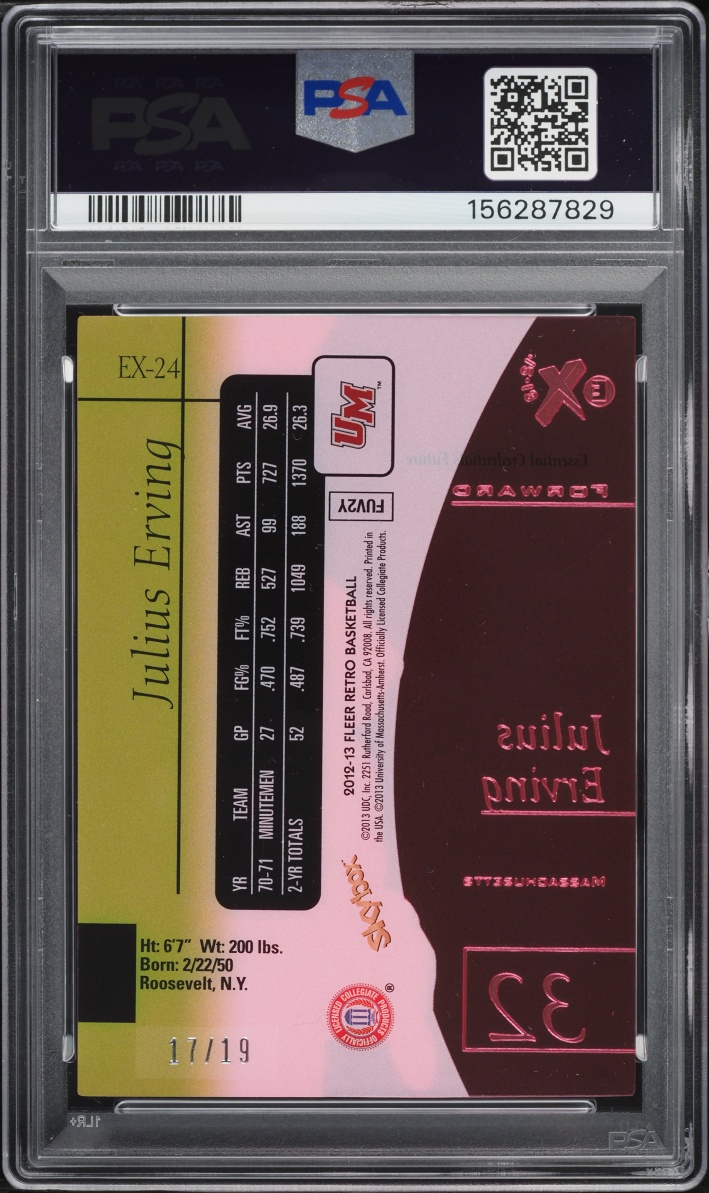 2012 Fleer Retro Ex 2001 Essential Credentials Future Julius Erving /19 #EX-24 PSA 9 MINT