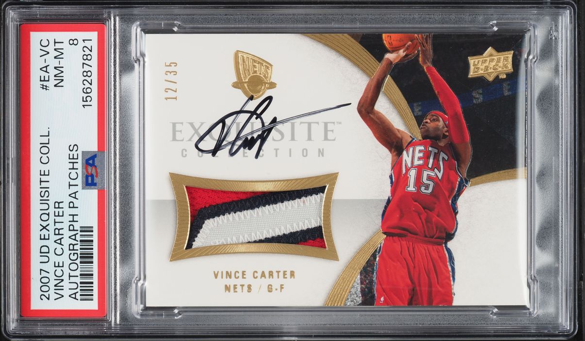 2007 Exquisite Collection Vince Carter AUTO PATCH /35 #EA-VC PSA 8 NM-MT