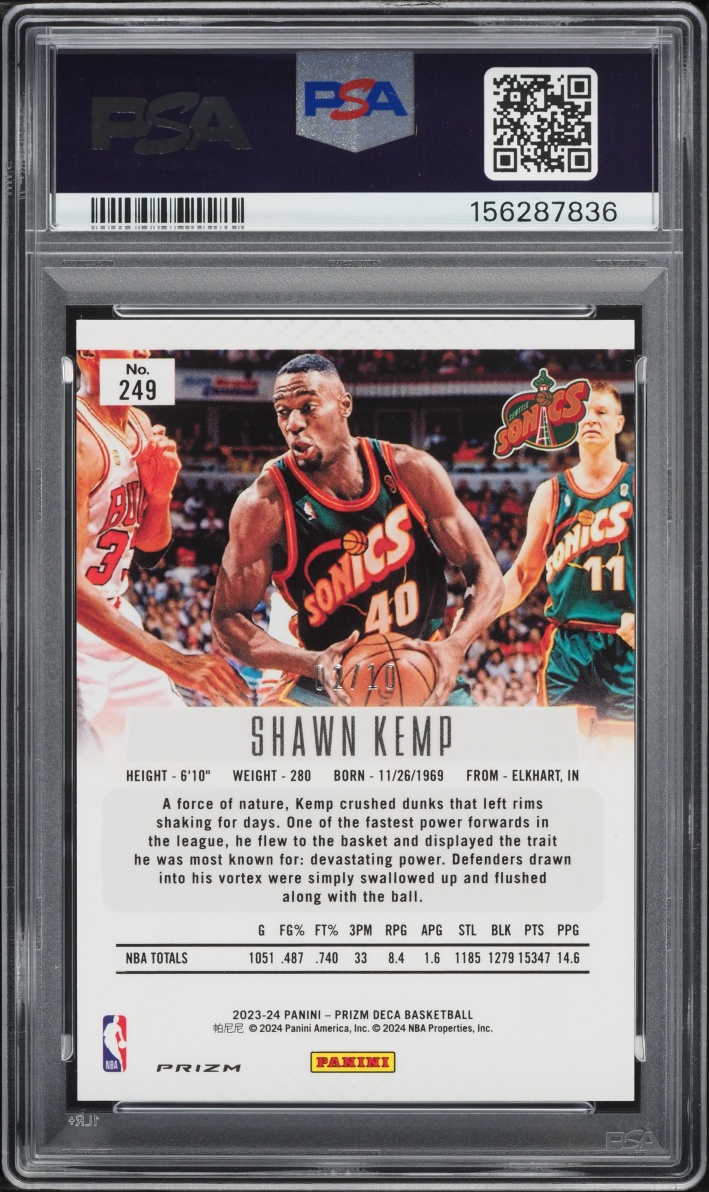 2023 Panini Prizm Deca Gold Shawn Kemp /10 #249 PSA 10 GEM MINT