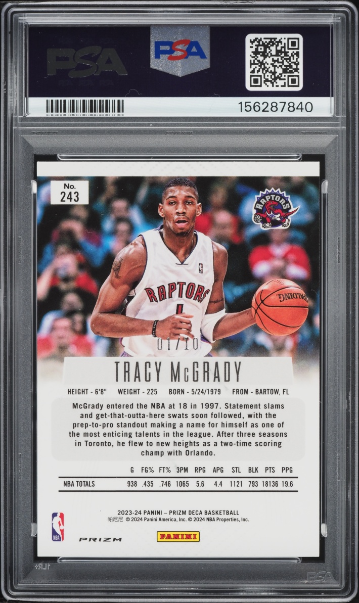 2023 Panini Prizm Deca Gold Tracy McGrady 1/10 #243 PSA 10 GEM MINT