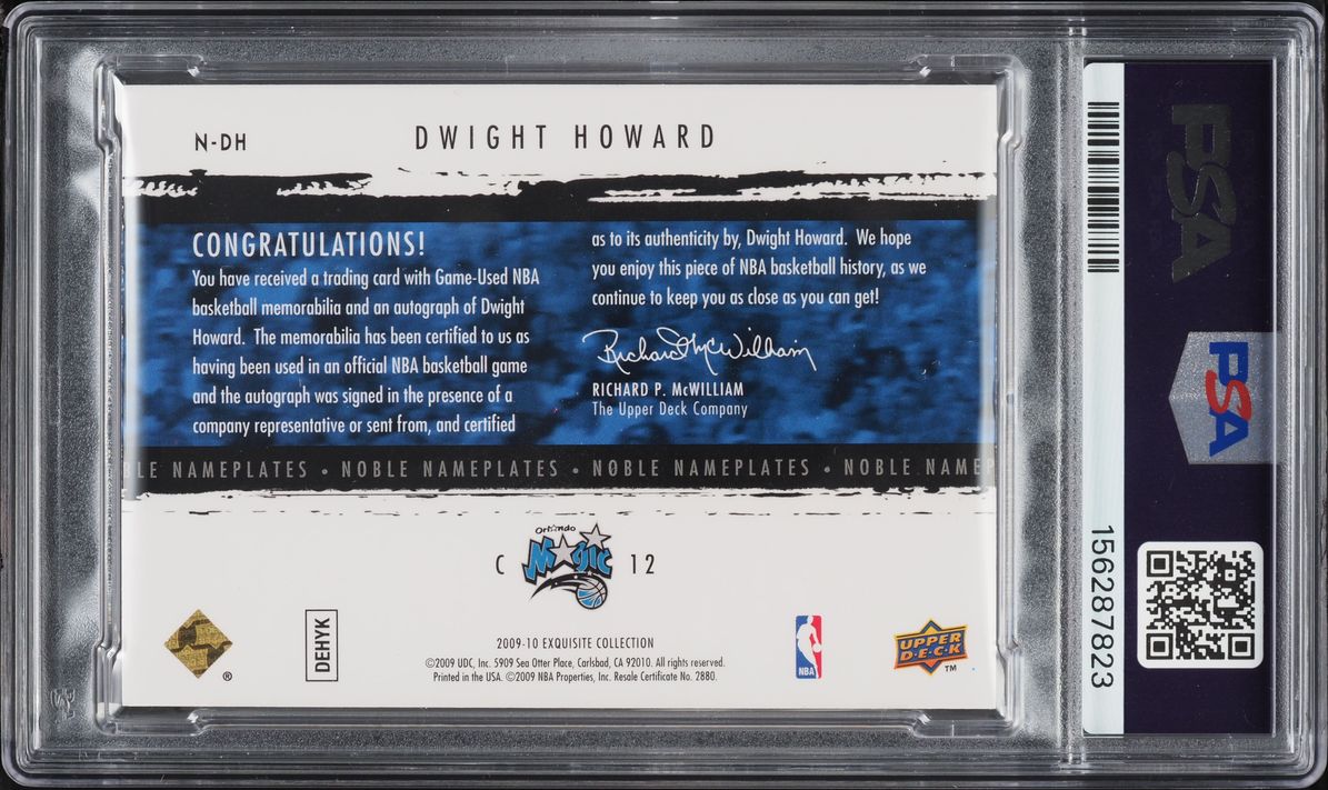 2009 Exquisite Collection Noble Nameplates Dwight Howard PATCH AUTO /18 #N-DH PSA 7 NRMT