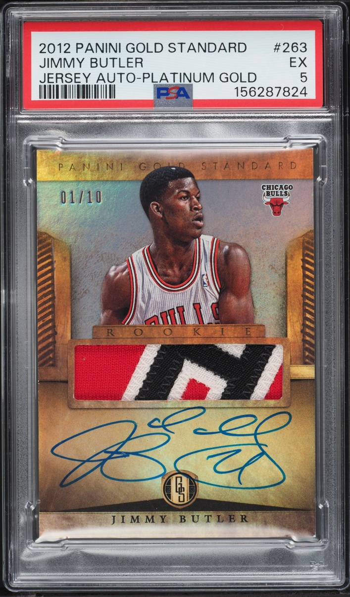 2012 Panini Gold Standard Jersey Platinum Gold Jimmy Butler PATCH AUTO 1/10 #263 PSA 5 EX