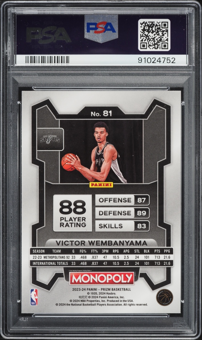 2023 Panini Prizm Monopoly Victor Wembanyama ROOKIE #81 PSA 10 GEM MINT