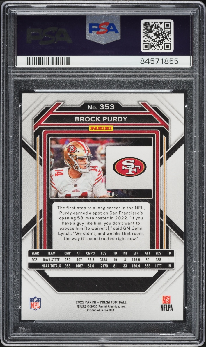 2022 Panini Prizm Brock Purdy ROOKIE #353 PSA 10 GEM MINT